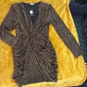 Fashion Nova Brown and Black Long Sleeve Dress